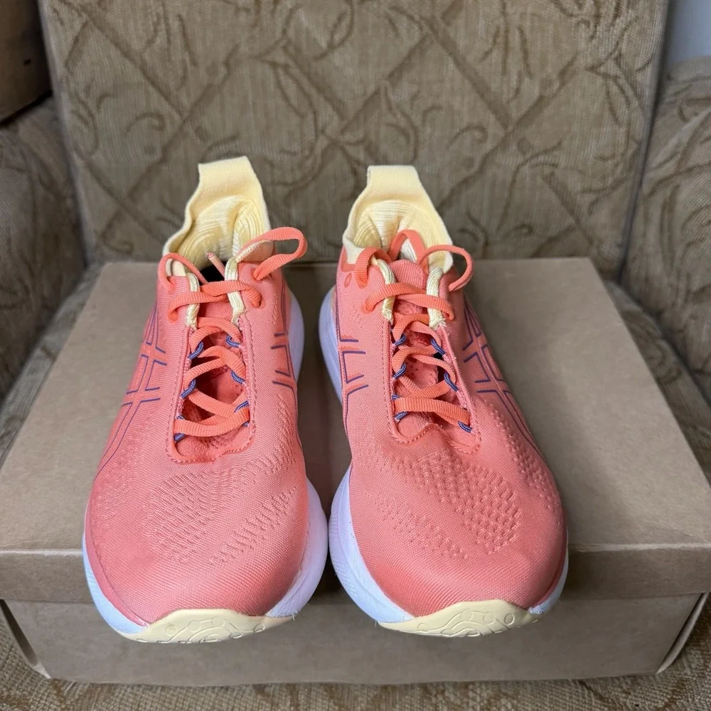 Asics Gel-Nimbus 25 Orange White 10128356 Women's Size 7 Running Shoes